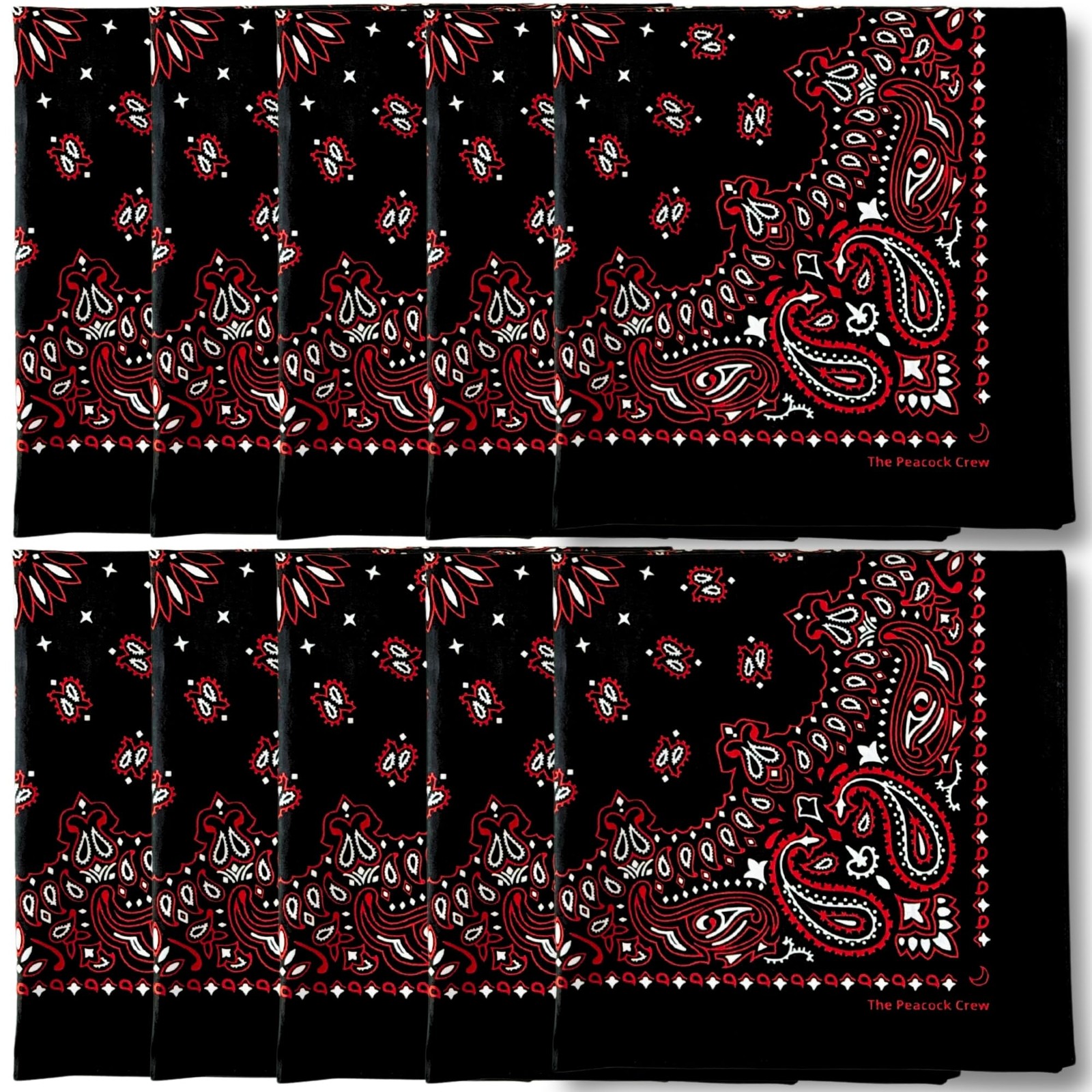 10 Pack Black Gothic Bandanas in Premium Soft Cotton for Men and Women
