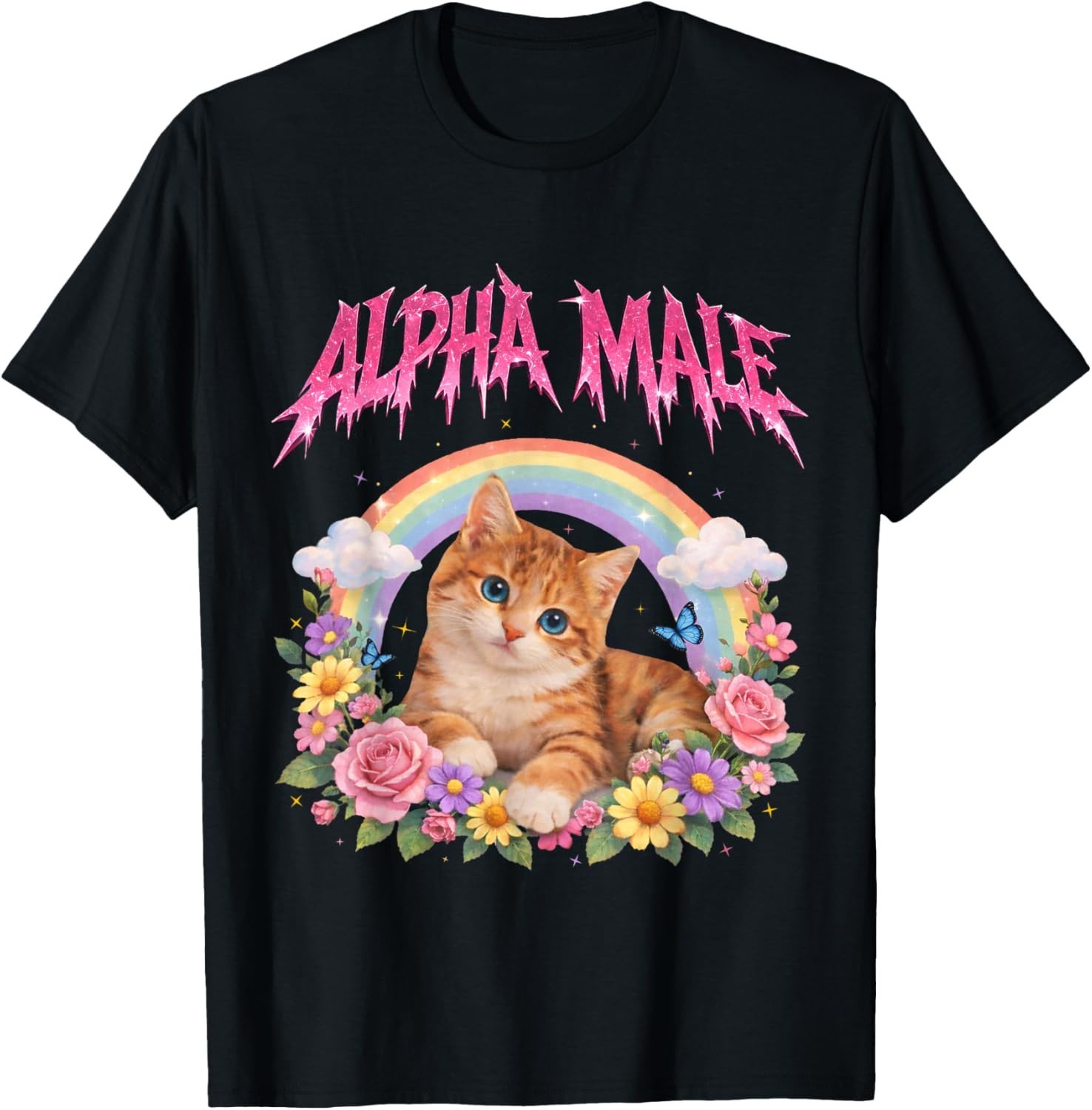 Alpha Male Funny Kitten Rainbow Floral T-Shirt unisex T-Shirt