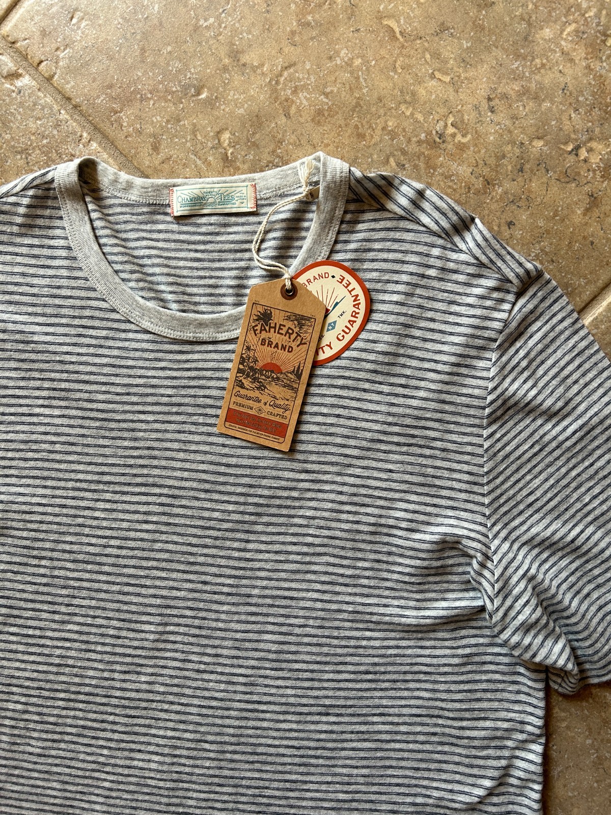 Faherty Vintage Chambray Tee T Shirt Men’s XL Silver Sea Grey Striped $78 NWT