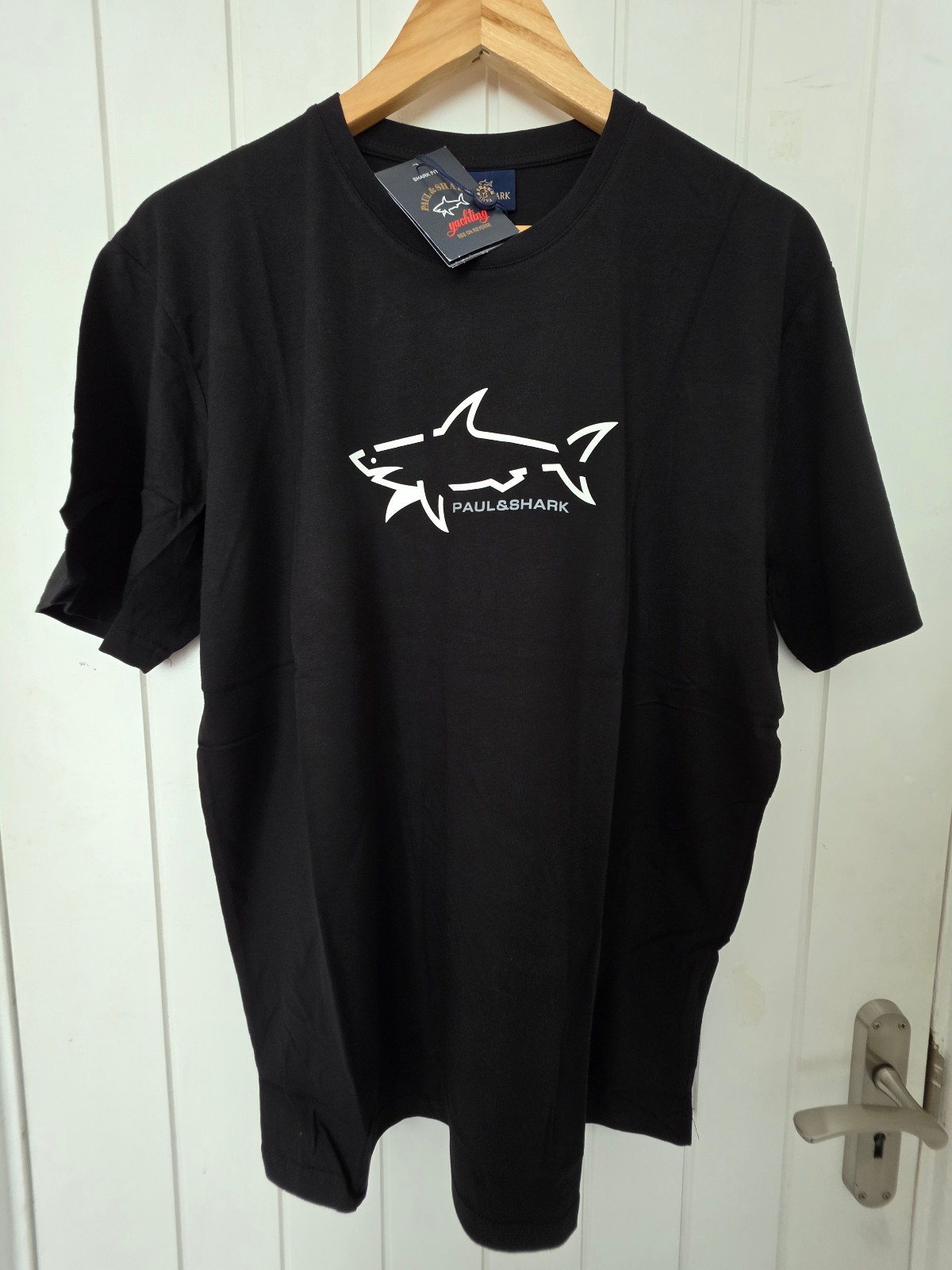 Paul & Shark Mens Big Shark Logo Black T-Shirts Cotton S M L XL XXL