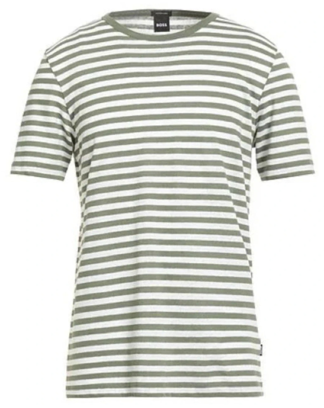Hugo Boss Men’s SZ 2XL Cotton Linen T-shirt White Olive Military Green Striped