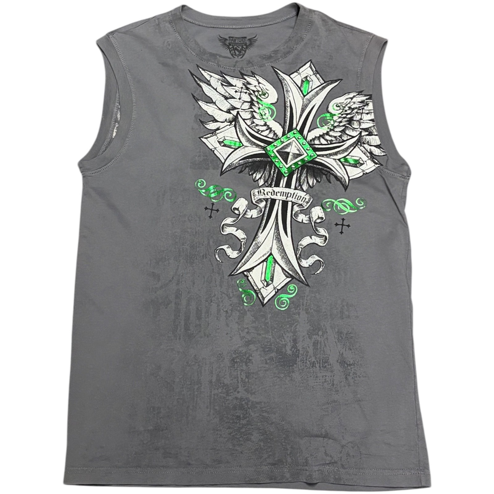 RAW STATE by AFFLICTION Charcoal CROSS TAPE Sleeveless Slim Fit Mens T-shirt