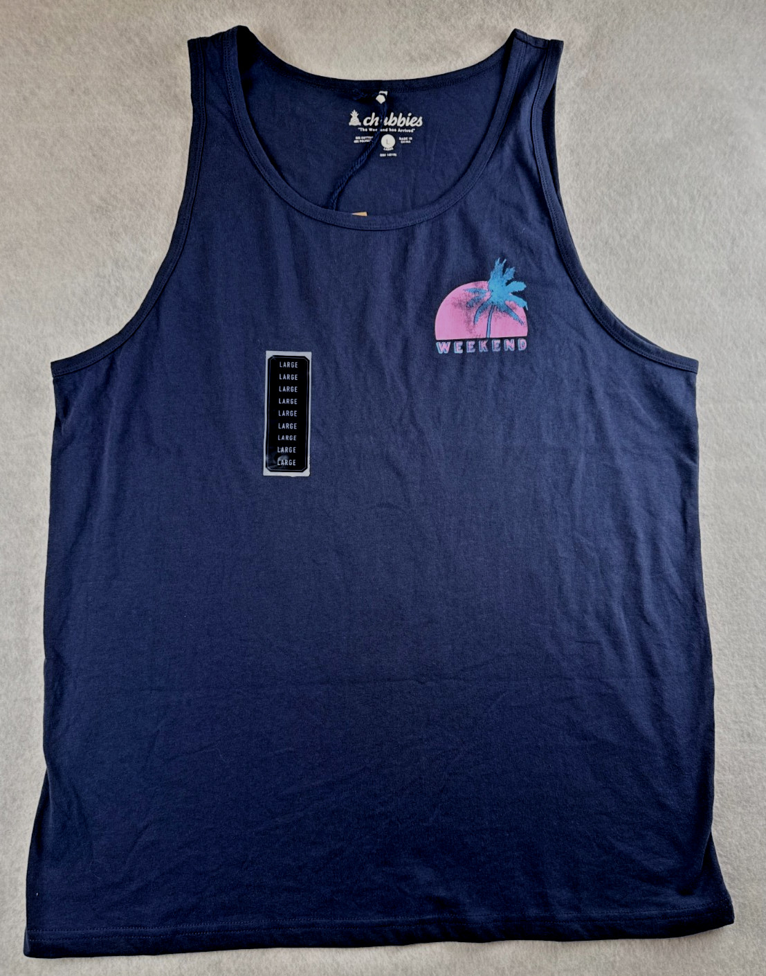 Chubbies Weekend Tank Top Mens Large Navy Palm Tree Graphic Beach Casual NWT