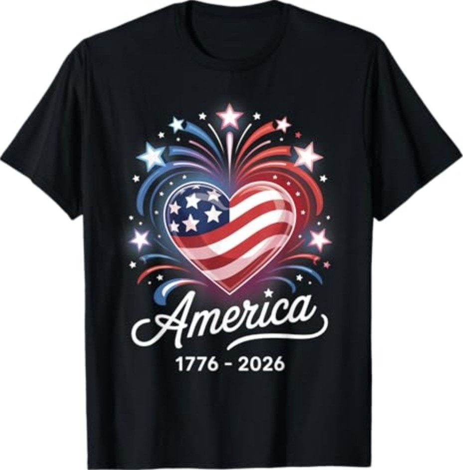 Flag Heart 1776 2026 July 4th 250th Birthday T-Shirt