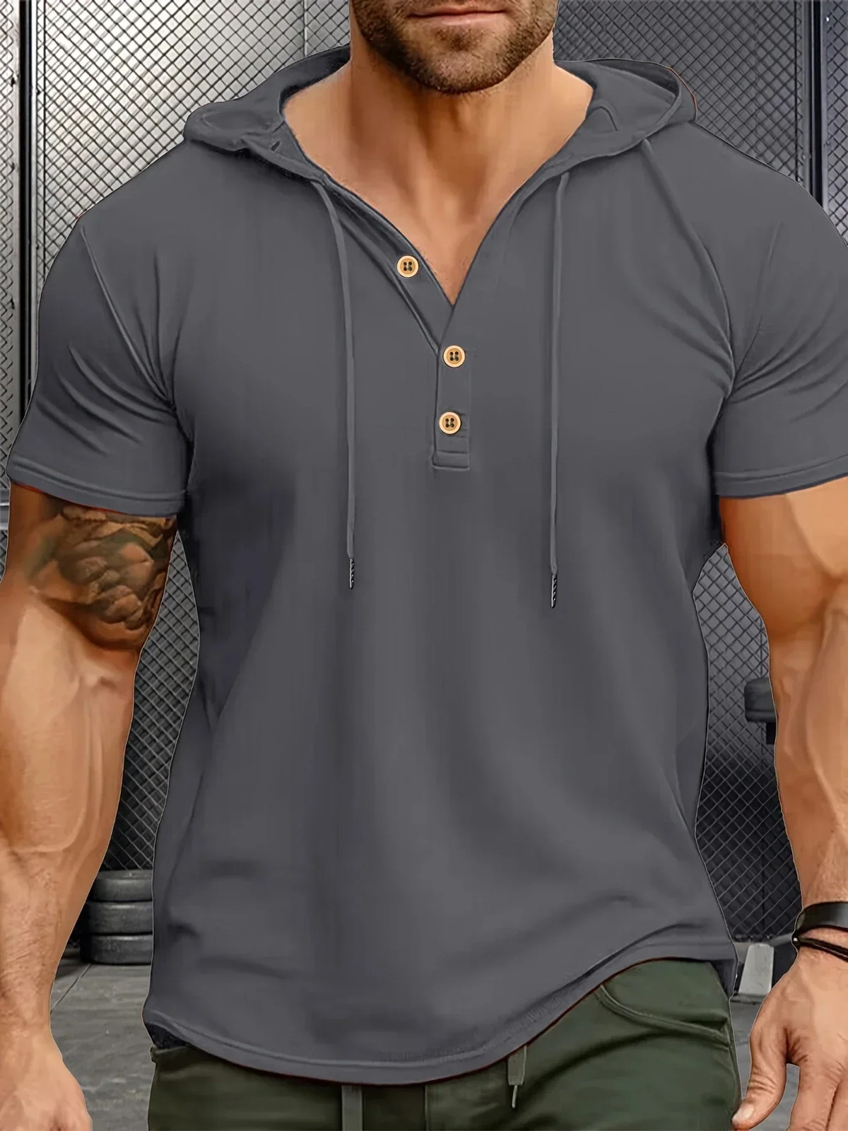 Men’s T Shirt Summer Slim Fitness Hooded Short-Sleeved Tees Male Lightweight