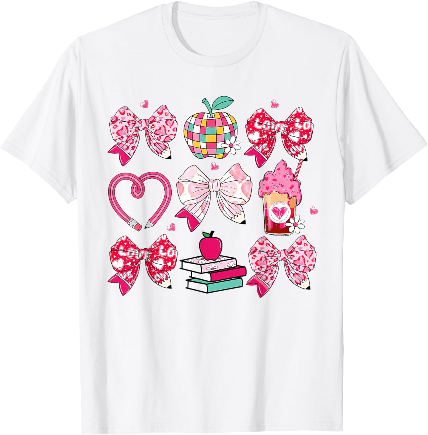 Cute Teacher Valentine Bow Heart Valentines Day Teachers T-Shirt