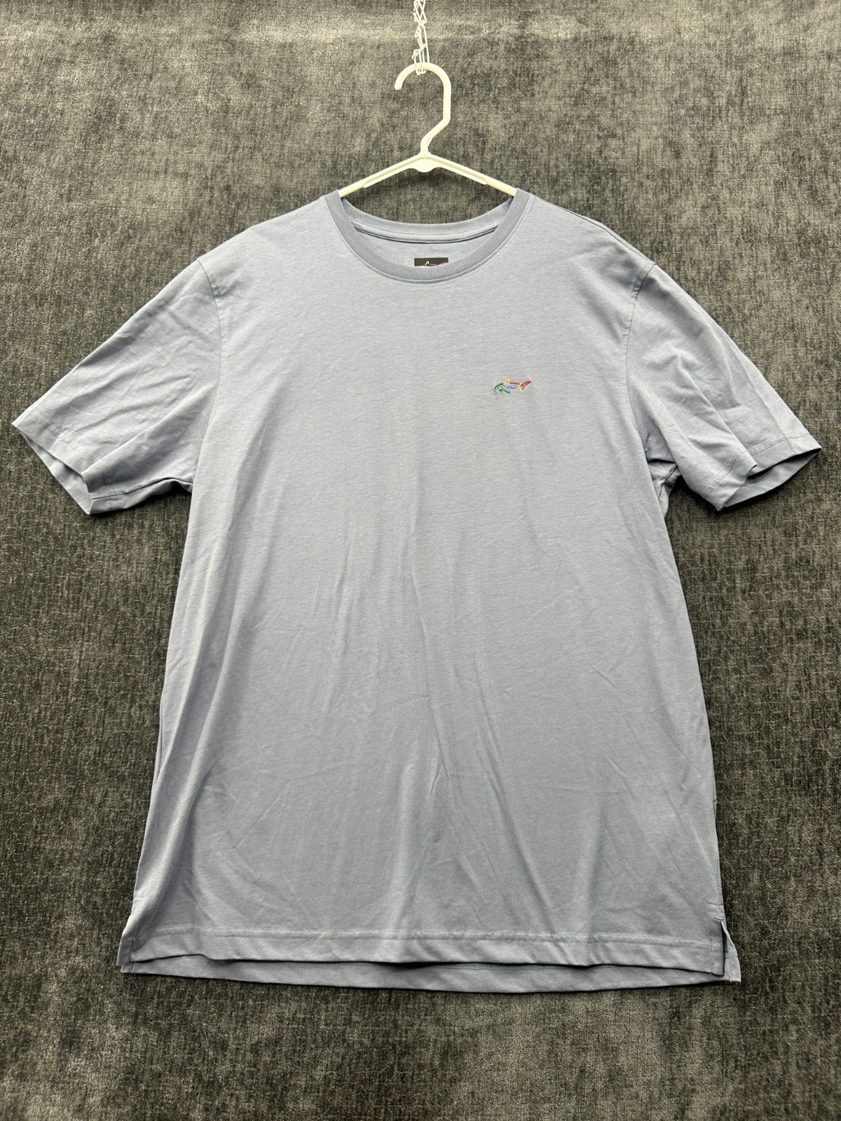 Greg Norman T Shirt Mens Large Gray Side Slit Cotton Crewneck Shark Logo Casual