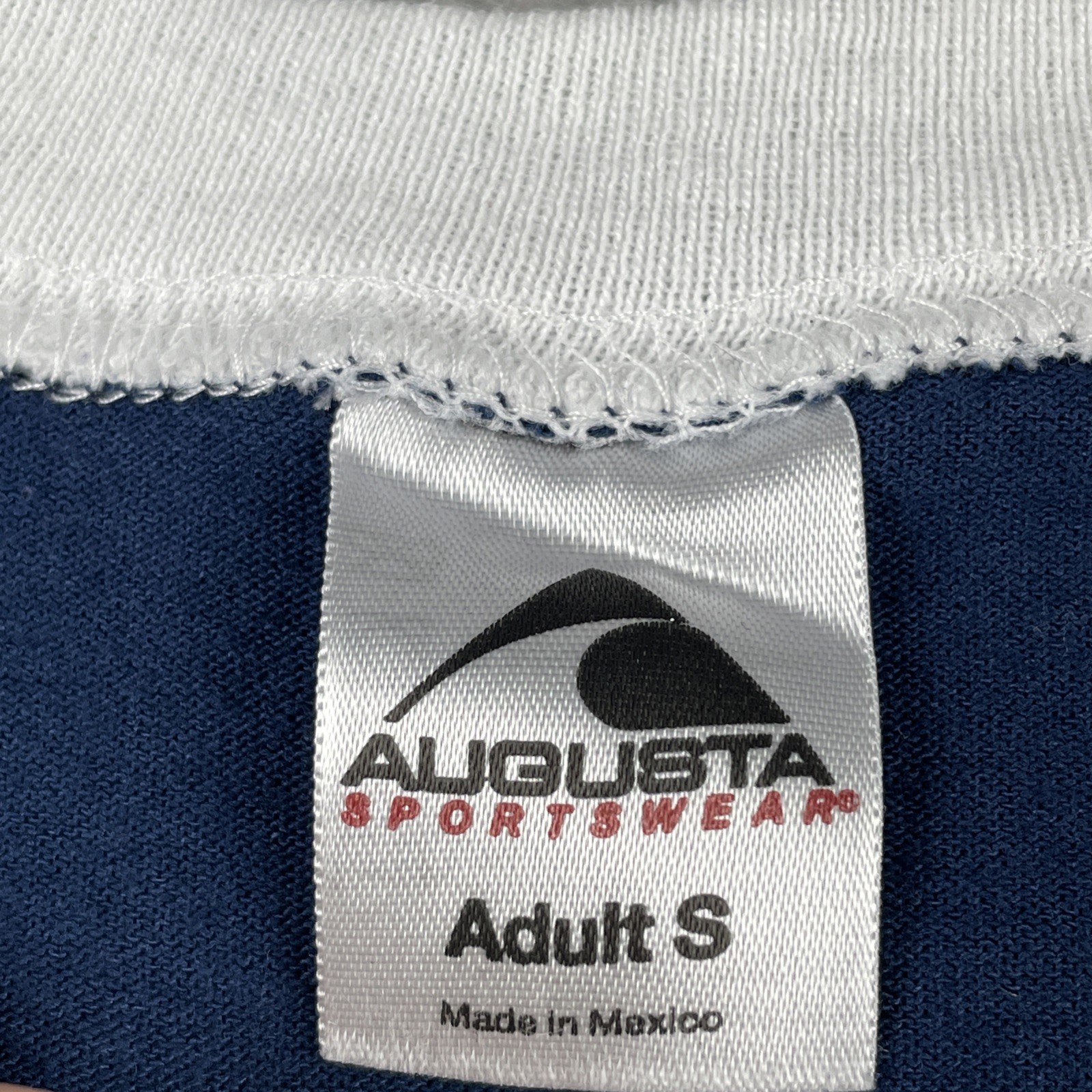 Vtg Augusta Sportswear Navy Blue Ringer V-Neck T Shirt Darien Rotary Club 90s