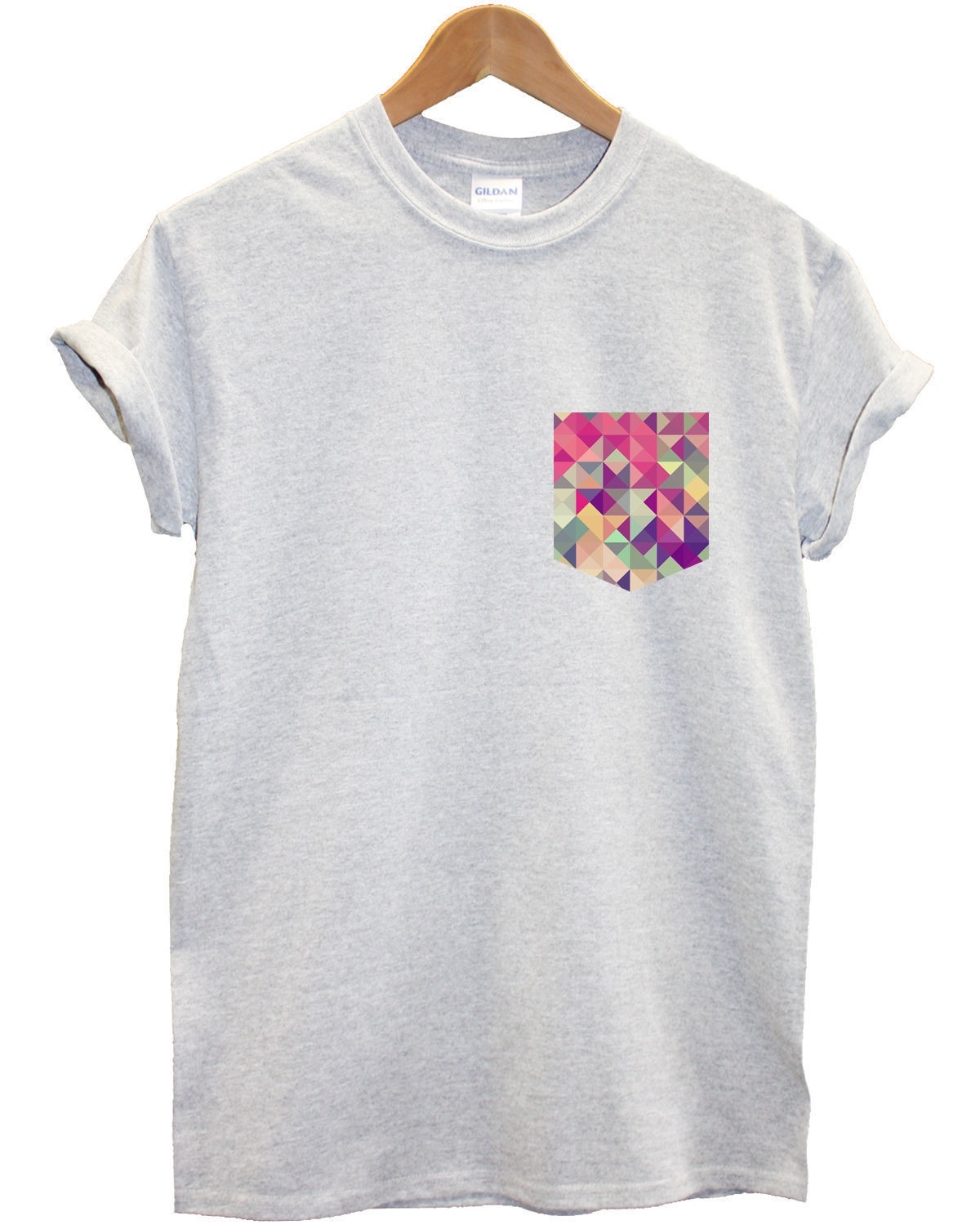GEOMETRIC TRIANGLES PRINTED POCKET T SHIRT TEE MENS RETRO GEOMETRY SHAPES