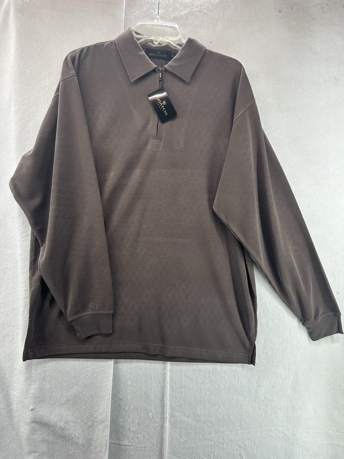 Bugatchi Uomo Long Sleeve Quarter Zip Large Mens Shirt Truffle Brown NWT