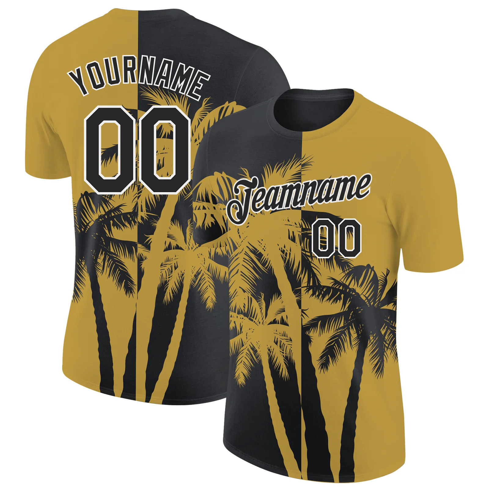 Custom Old Gold Black White Hawaii Palm Tree T-Shirt Tropical Summer Gift
