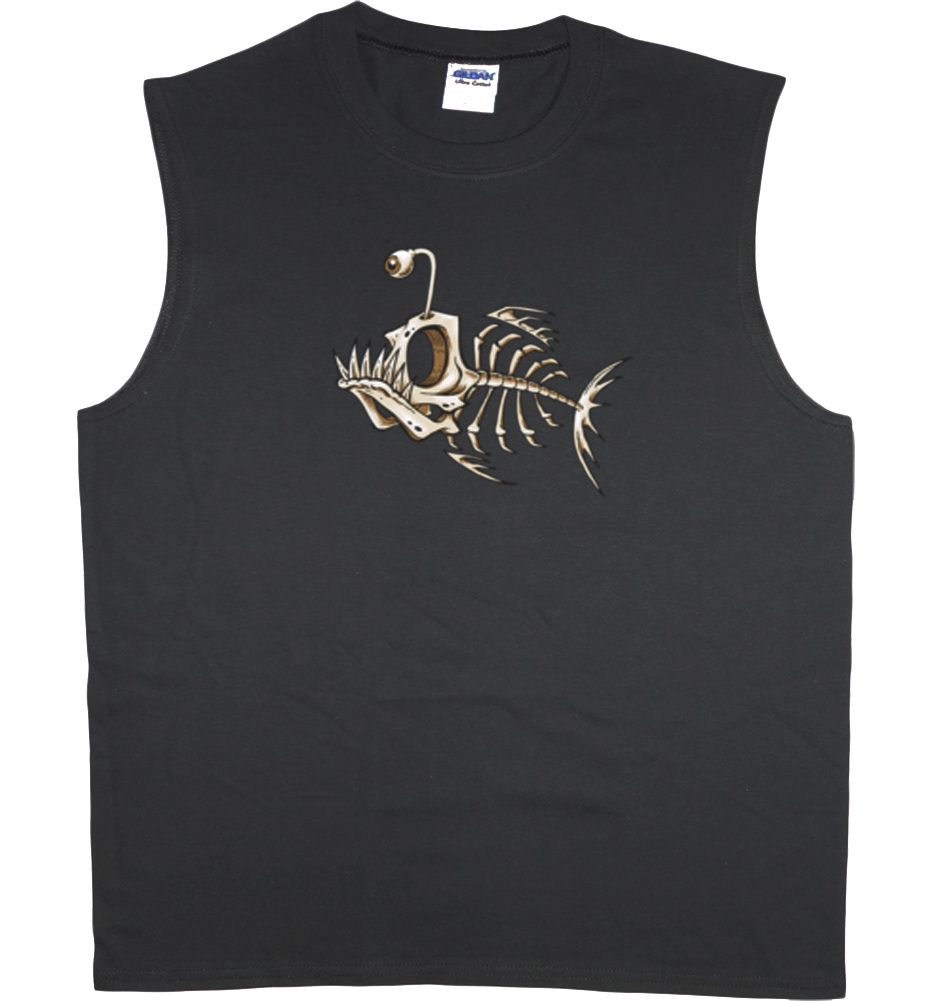 Men’s sleeveless shirt fish bones fishing design workout muscle tee tank top