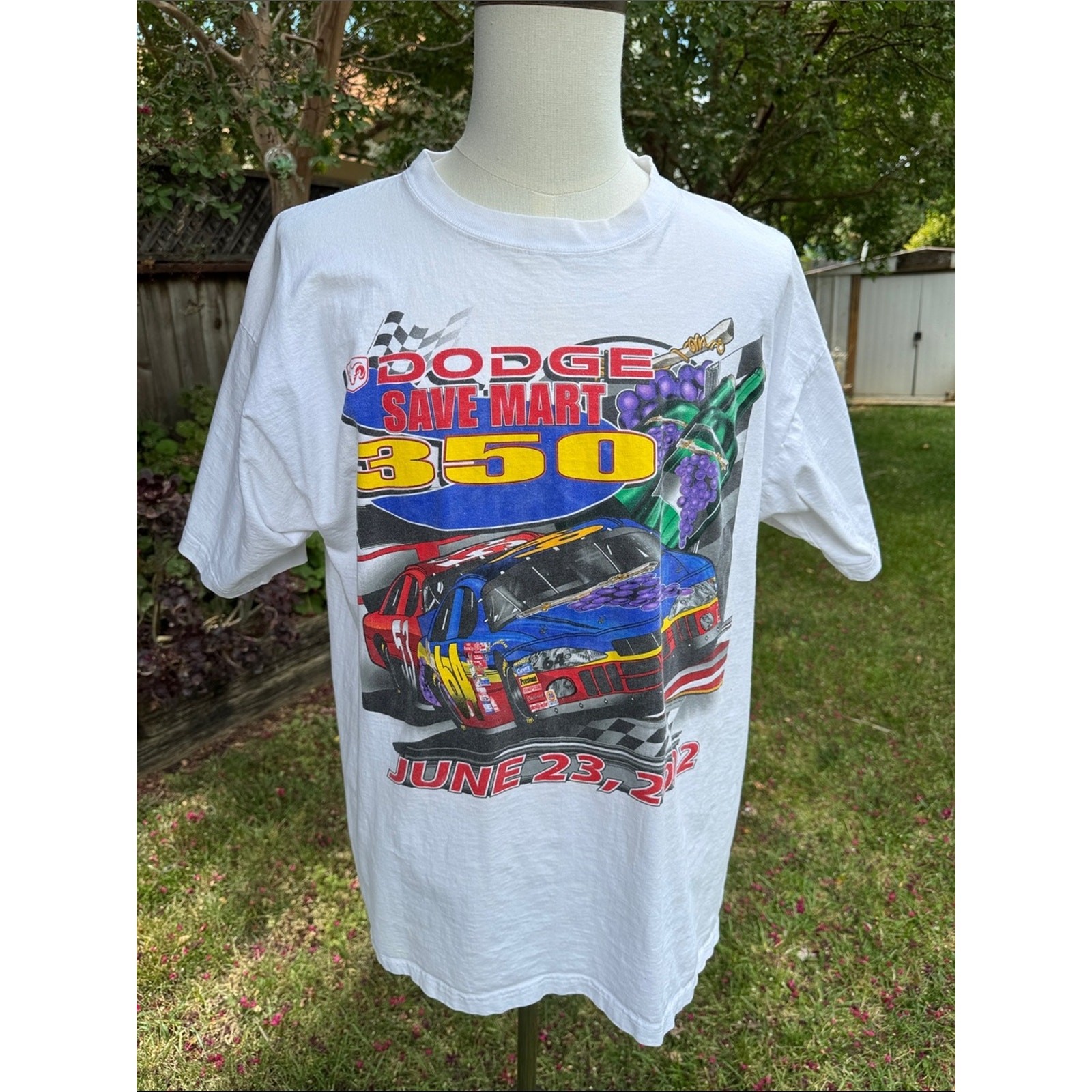 Vintage Nascar 2002 Graphic Tee T-Shirt Dodge Save Mart 350 Men’s 2XL *Flaw*