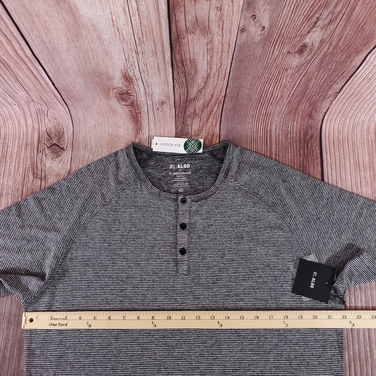 NWT 01.ALGO Mens Large Kris Performance Microstripe Henley Stitch Fix Gray Black