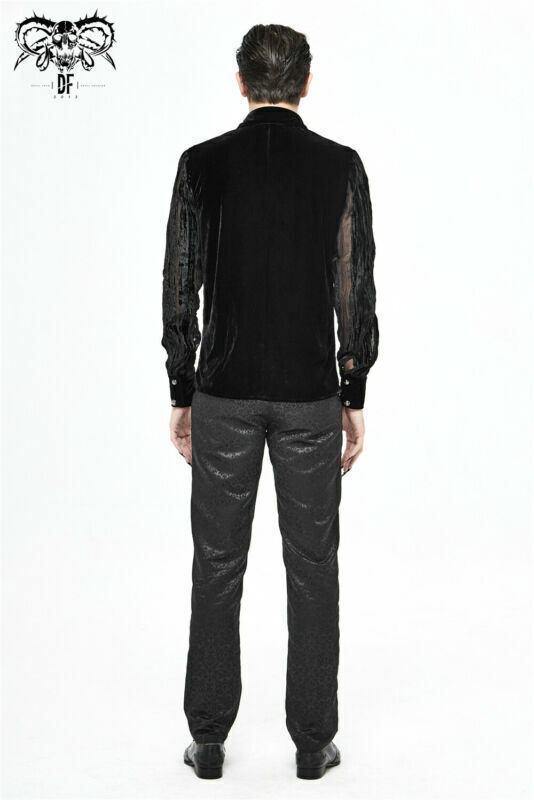 Gothic Punk Irregular Striped Velvet Pleated Tops Basic Style Slim Men Shirts