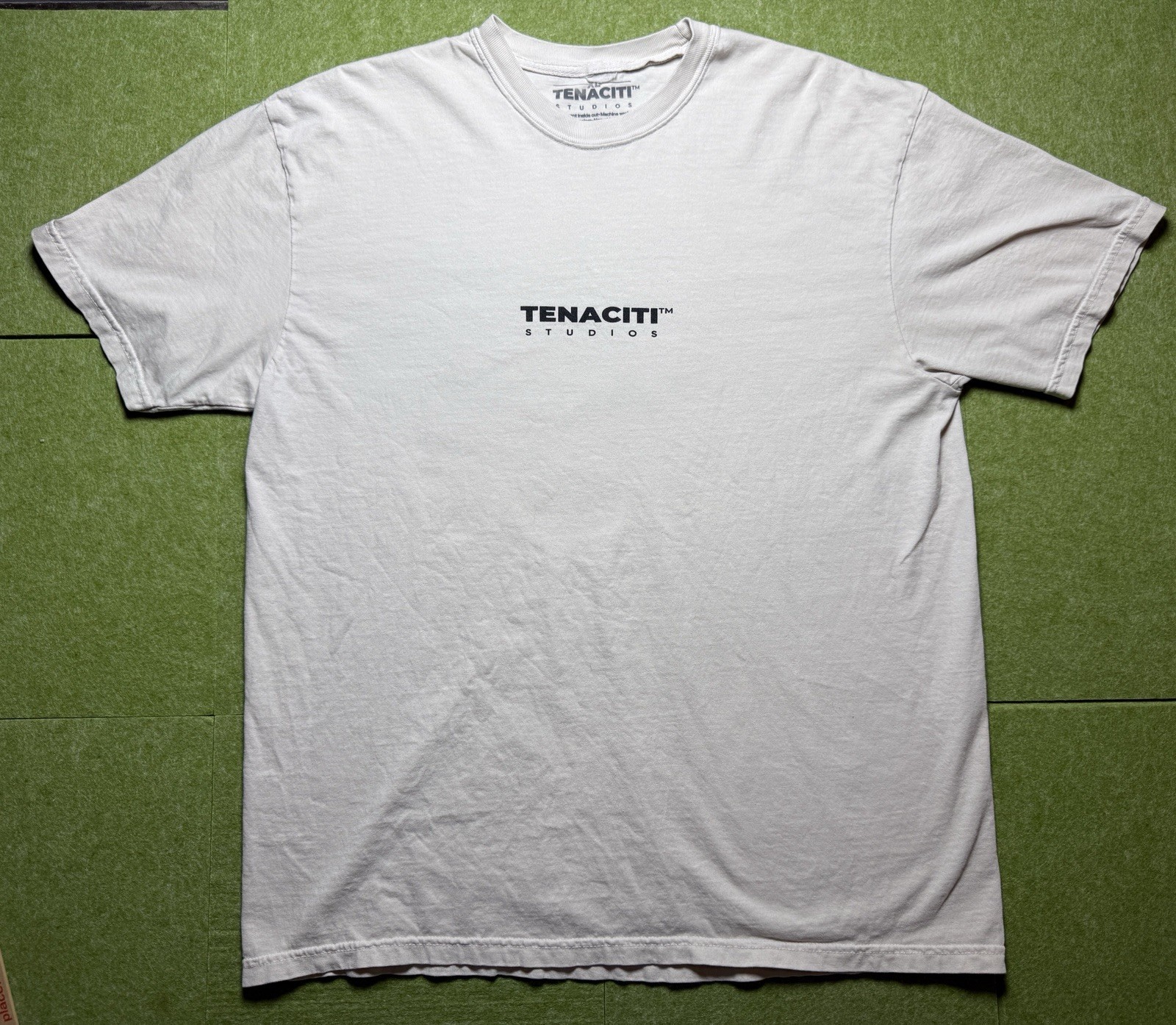 Tenaciti Studios T-Shirt Men’s XL Beige Graphic Logo Front Back Short Sleeve Tee
