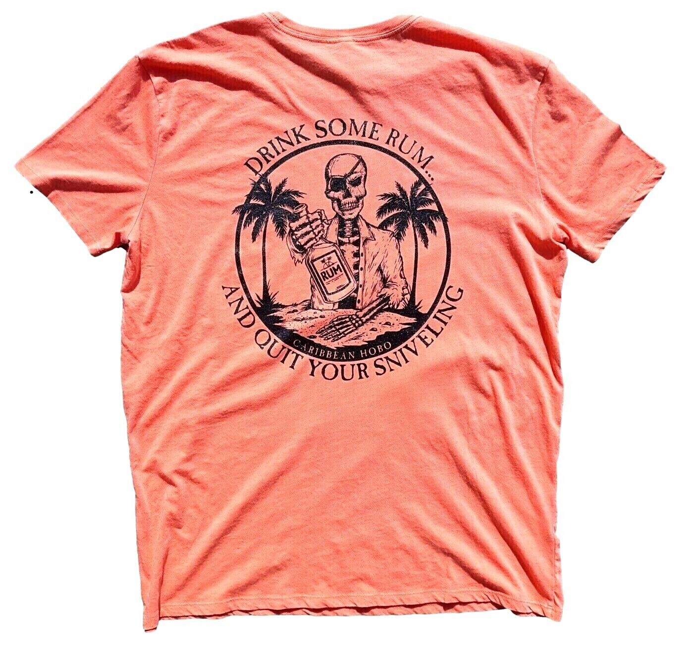 Caribbean Hobo Drink rum sniveling T-shirt key west island Florida pirate orange