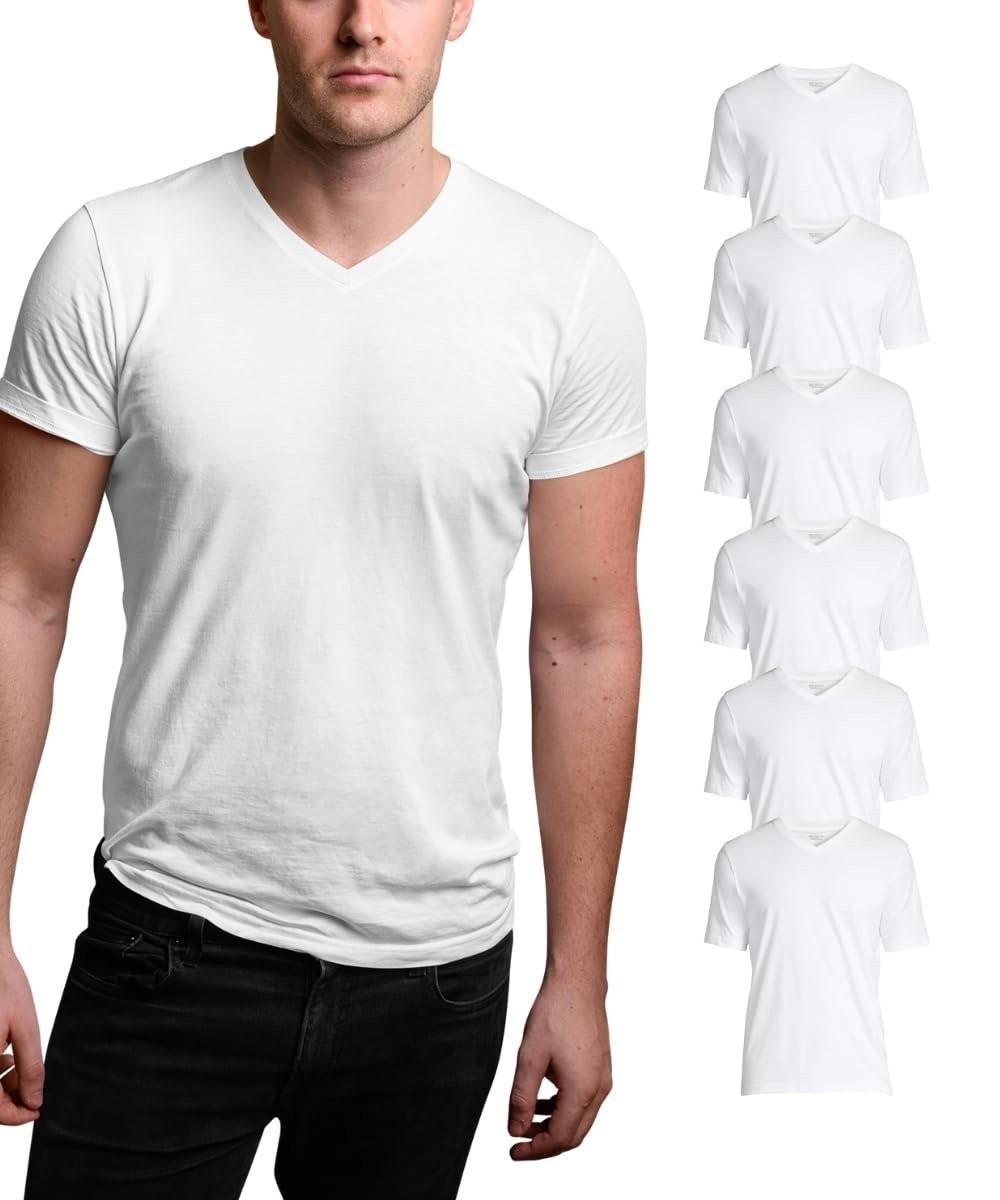 Brooklyn Vertical Mens 6-Pack V Neck Undershirts Short Sleeve Cotton Round Neck