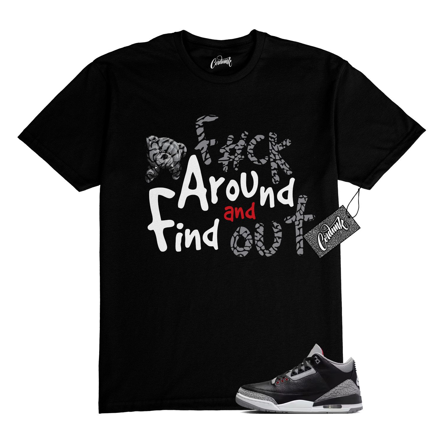 3 Cement Fire Red Cement Grey Elephant Print White T Shirt to Match FCK Jordan