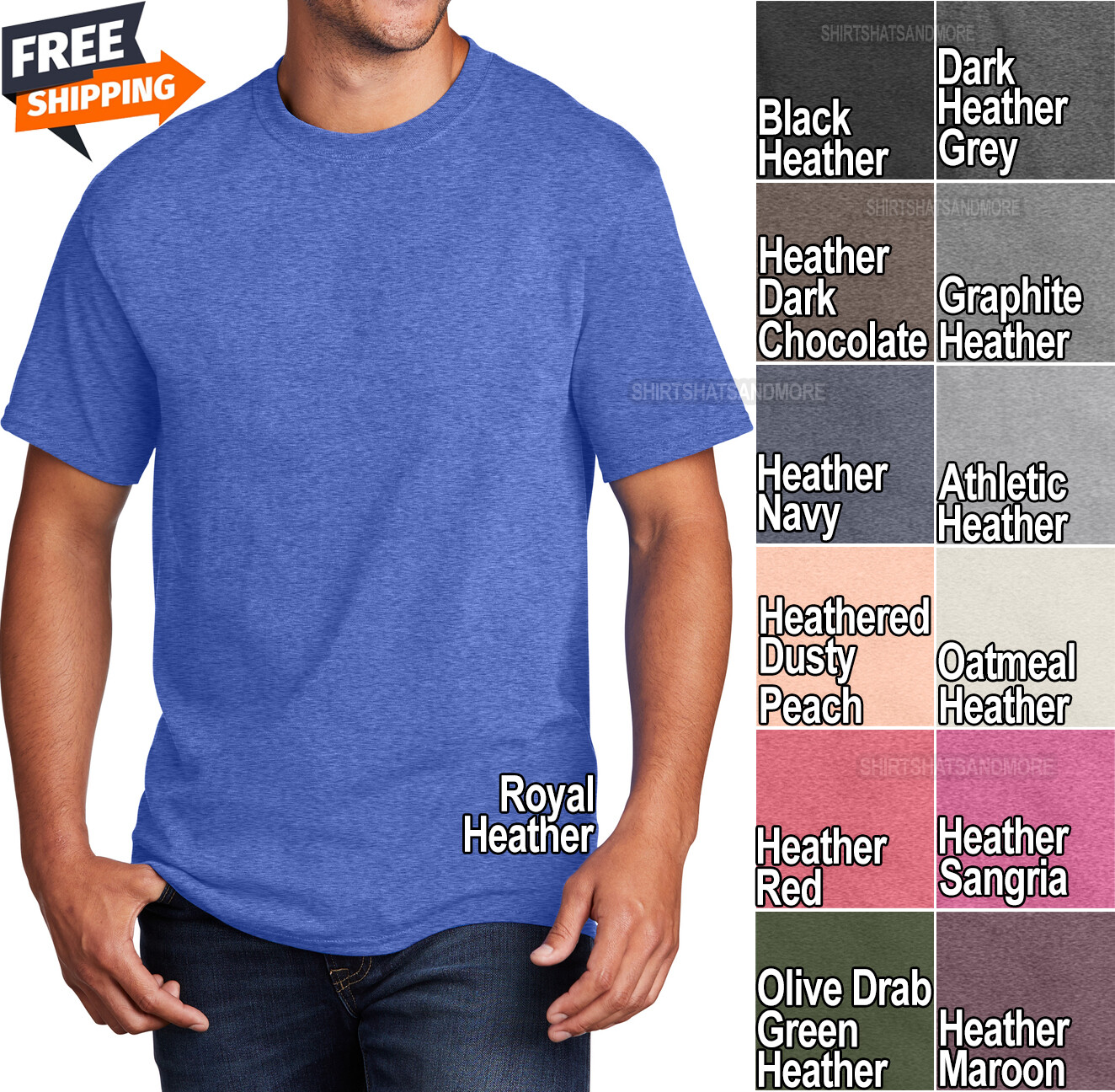 Mens Blended Heathered T-Shirt Classic Fit Tee Many Colors S-6XL NEW!