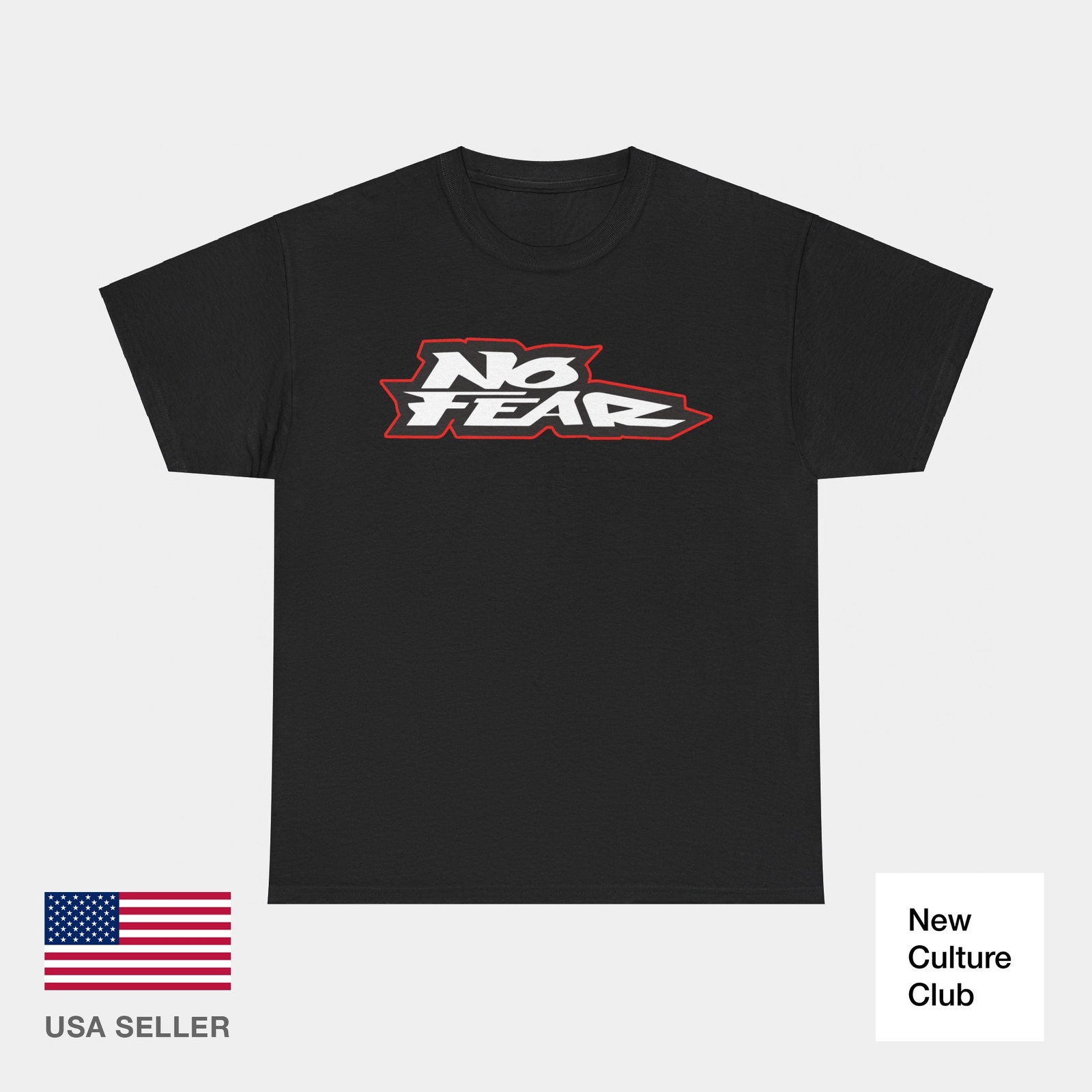 No Fear Lifestyle 90s Gaming Skate Racing Sports T Shirt Black Cotton Tee
