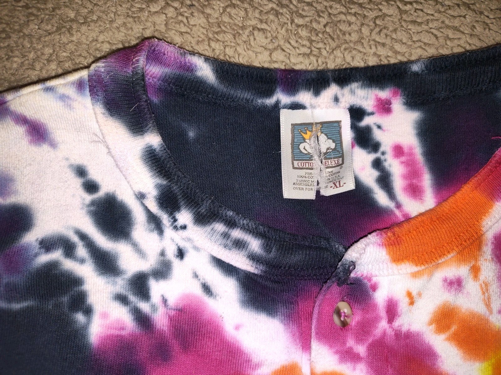 Tye Dye Henley Button Collar Long Sleeve Men’s XL Shirt