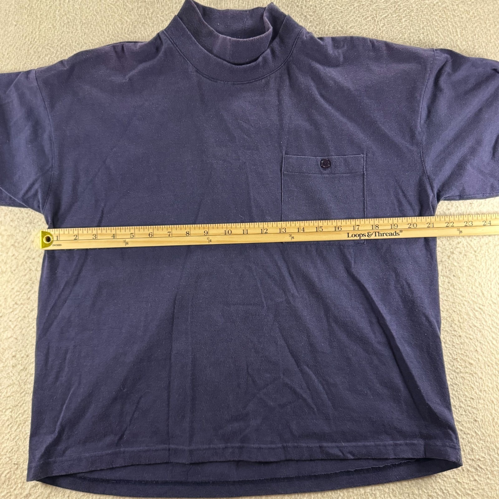 Babilonia Mock Neck Shirt Mens L Navy Blue Pleated Back Long Sleeve Preppy