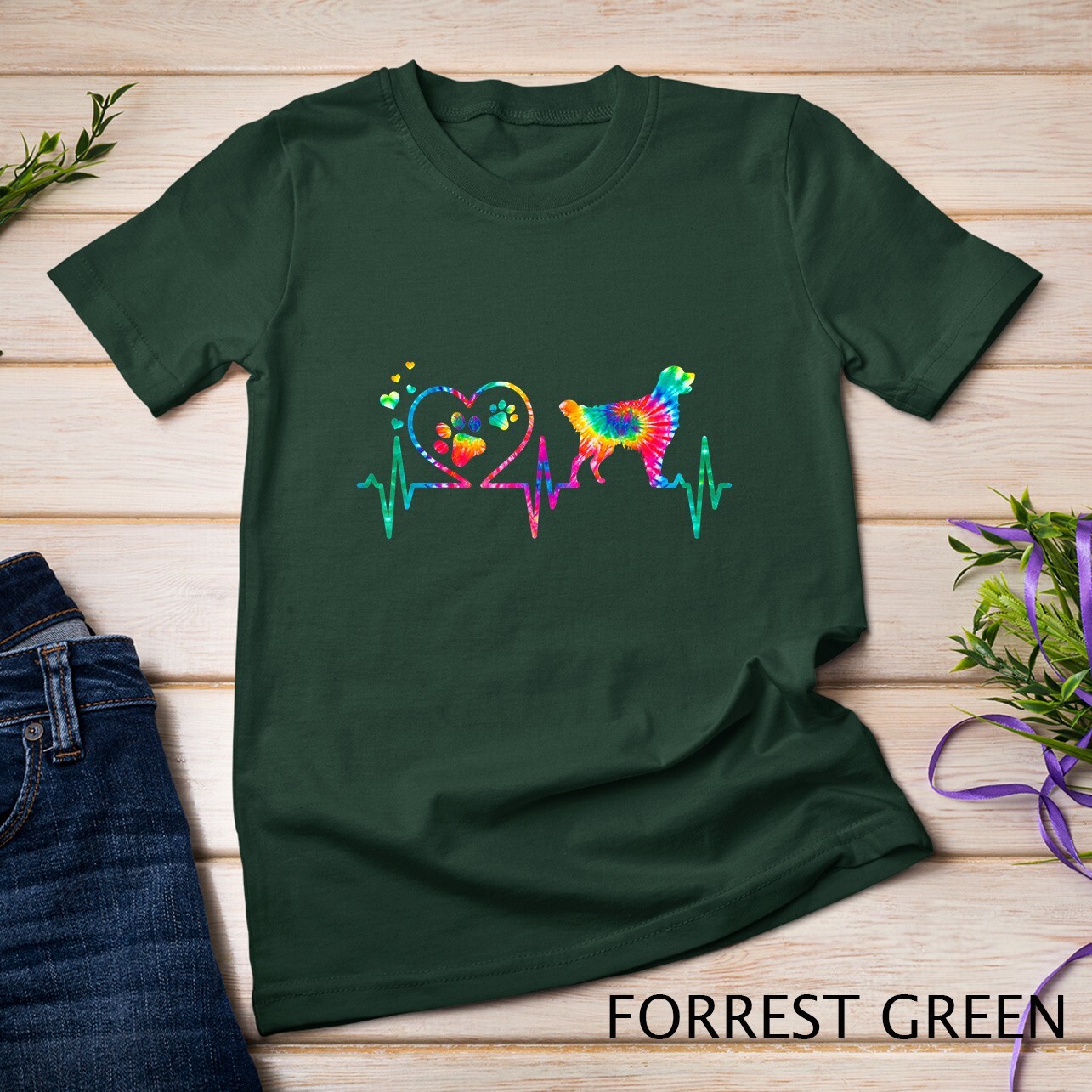 Golden Retriever Mom Dad Heartbeat Tie Dye Dog Gift T-Shirt Unisex T-shirt