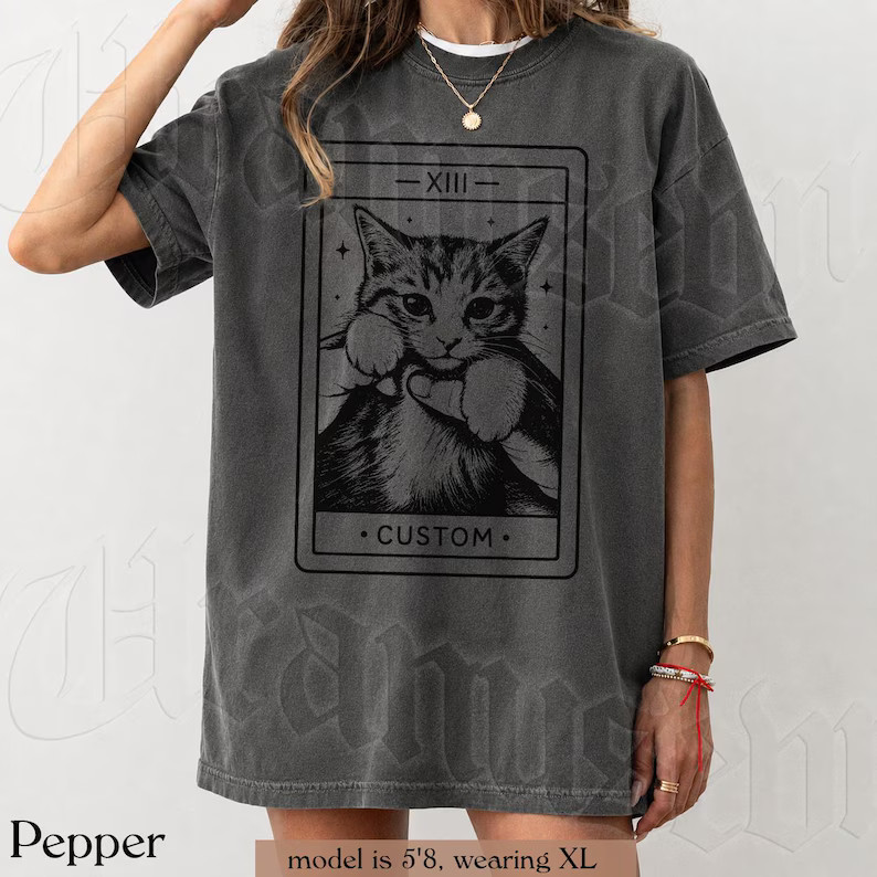 Custom Cat Tarot Card Soft Washed Comfort Tee