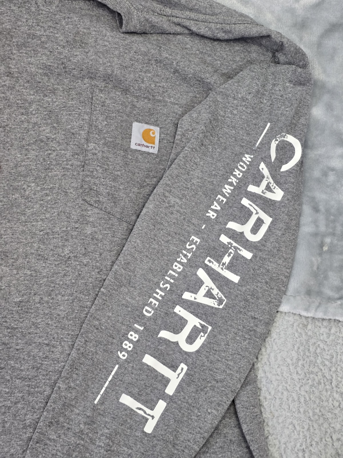 Carhartt Mens Long Sleeve Original Fit Pocket T-Shirt Size Medium Grey Flawed