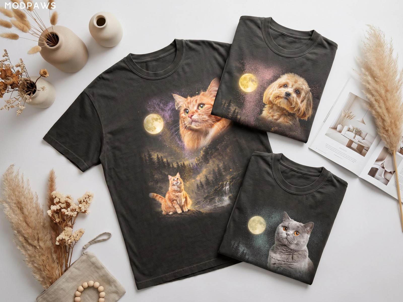 Custom Pet Photo Shirt Personalized Dog Cat Moon Tee Funny Gift