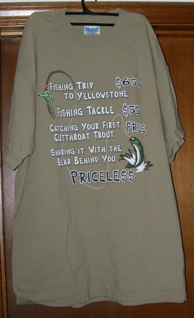 Funny Gag Fishing T Shirt,Priceless,Brown,UltraCotton,Gidan,XL
