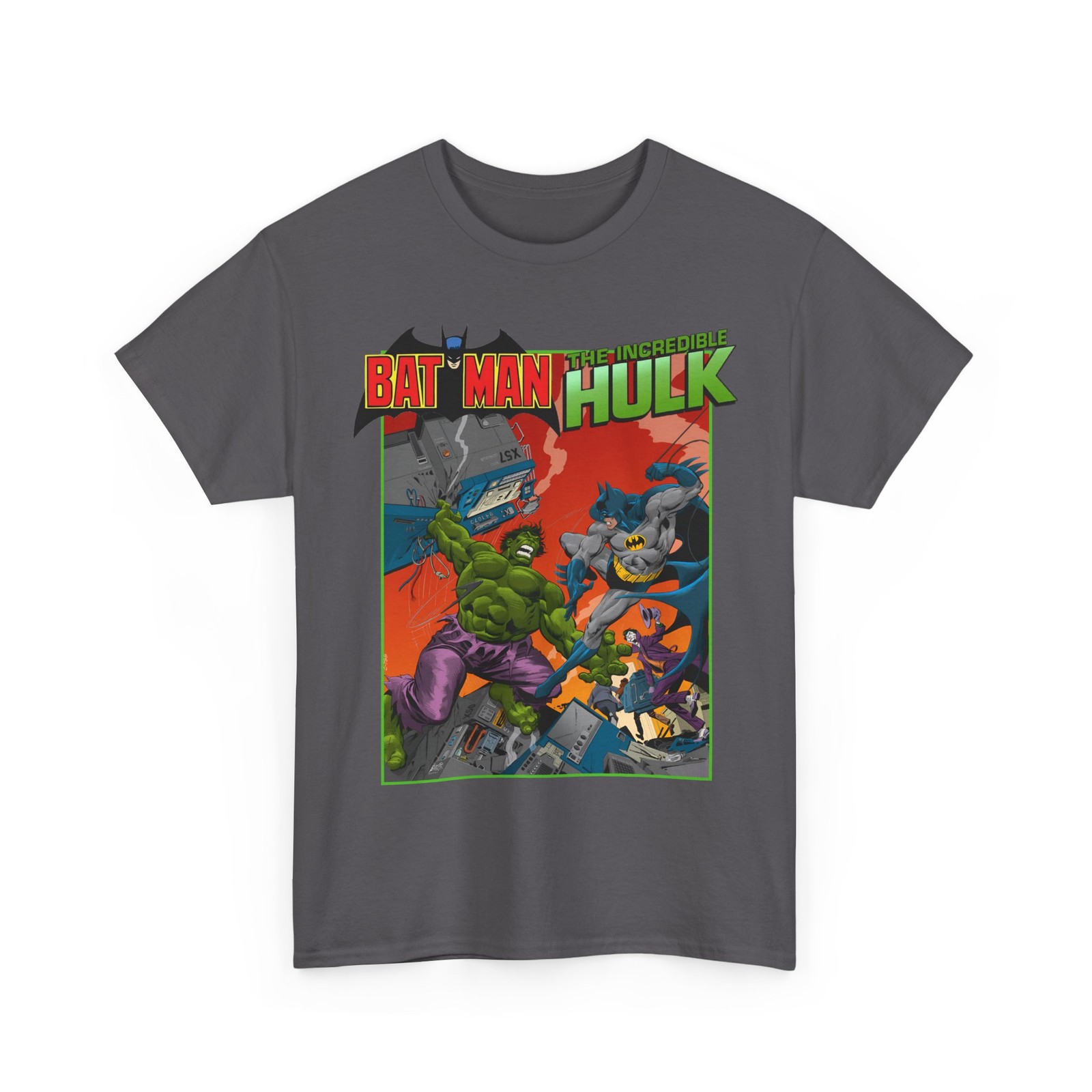 Batman Vs Incredible Hulk T-Shirt DC Comics & Marvel Joker Vintage-Style Tee