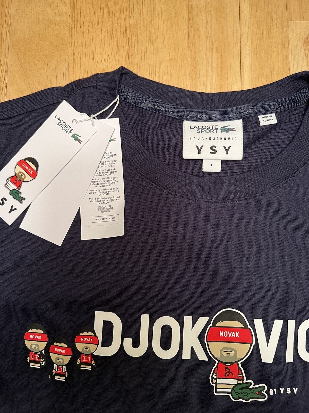 Lacoste Novak Djokovic 21st Slams YSY T-Shirt Navy Tennis Size Large Djoker New
