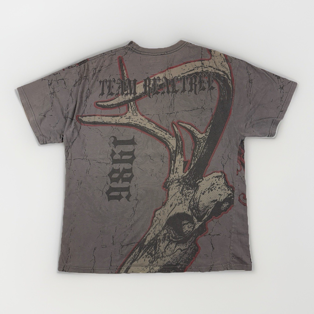 Y2K Team Realtree T Shirt Mens XL AOP Skull Antler All Over Print Gray *See Pics