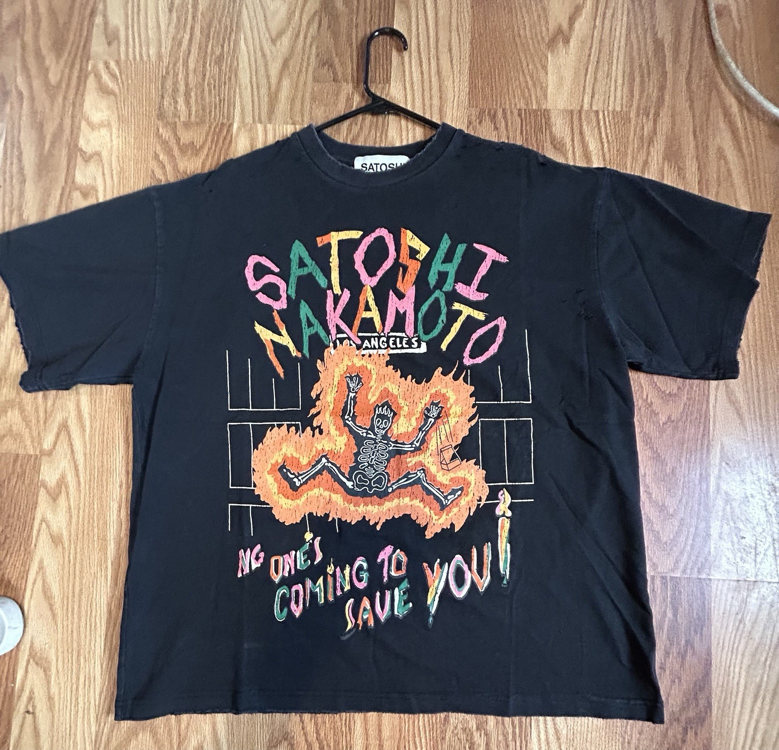 Satoshi Nakamoto “No Savior” Tee Black Cotton Round Neck Men’s Large