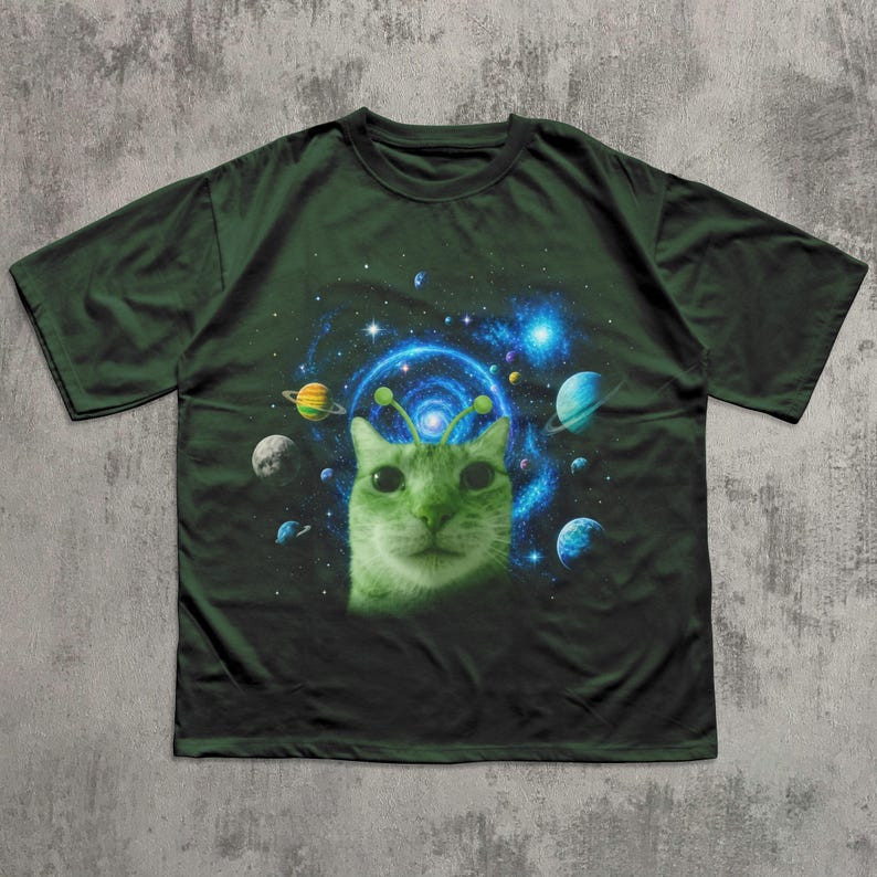 Alien Cat Meme Shirt Funny Space Cat Graphic Tee Trippy Cat Lover Gift