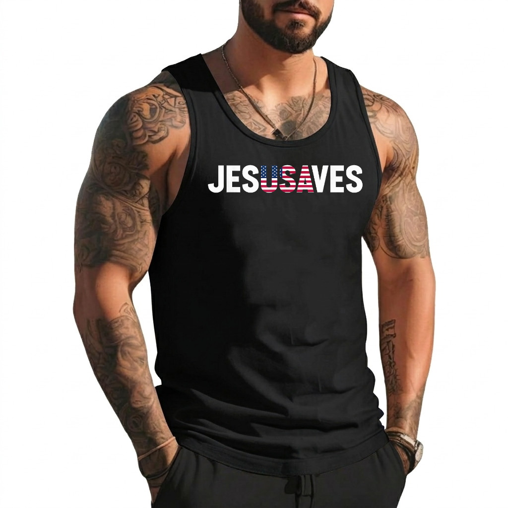 4th of July Christian Jesus Saves USA Flag Patriotic Tank Top