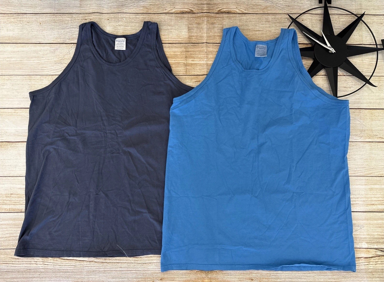2 Pack Hanes Unisex Garment Dyed Cotton Tank Anchor Slate/ Summer Sky Blue 2XL