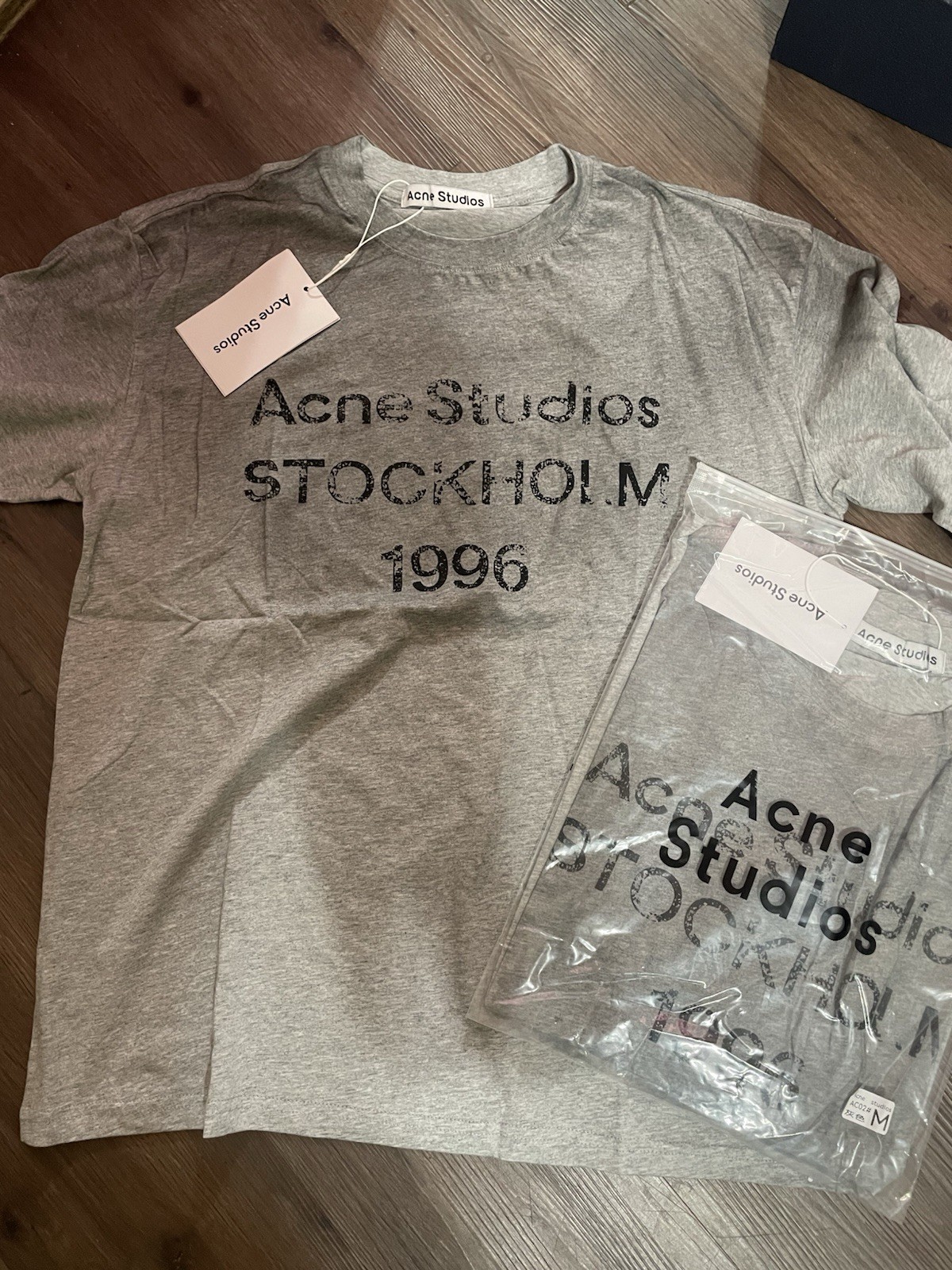 Acne Studios Stockholm 1996 Graphic Logo Gray Crew Neck Short Sleeve T-Shirt S