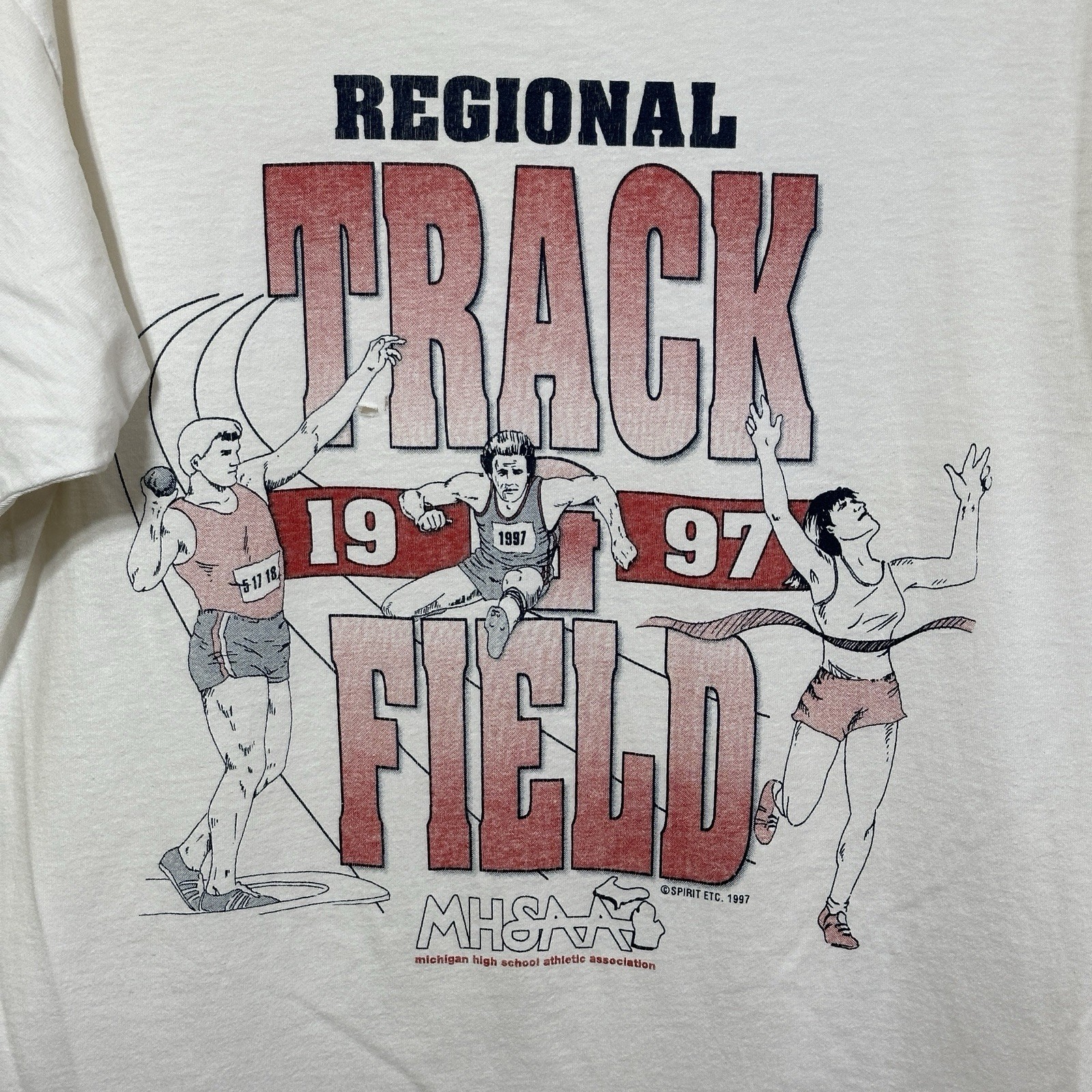Vintage Single Stitch MHSAA 1997 Track & Field Distressed T-Shirt M Michigan Tee