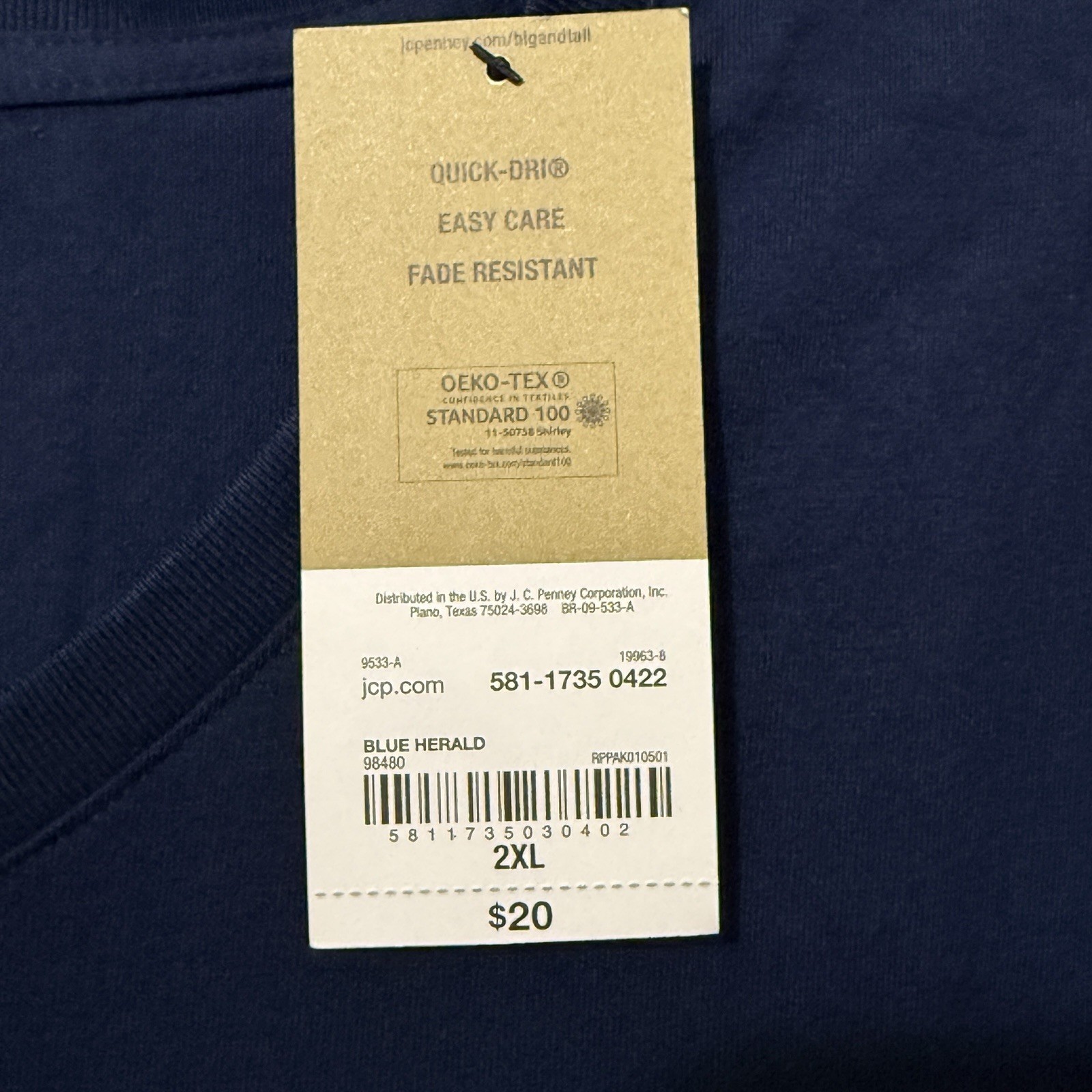 Foundry V-Neck T-Shirt Men’s 2XL Navy Blue Quick Dry Easy Care Cotton Blend NWT