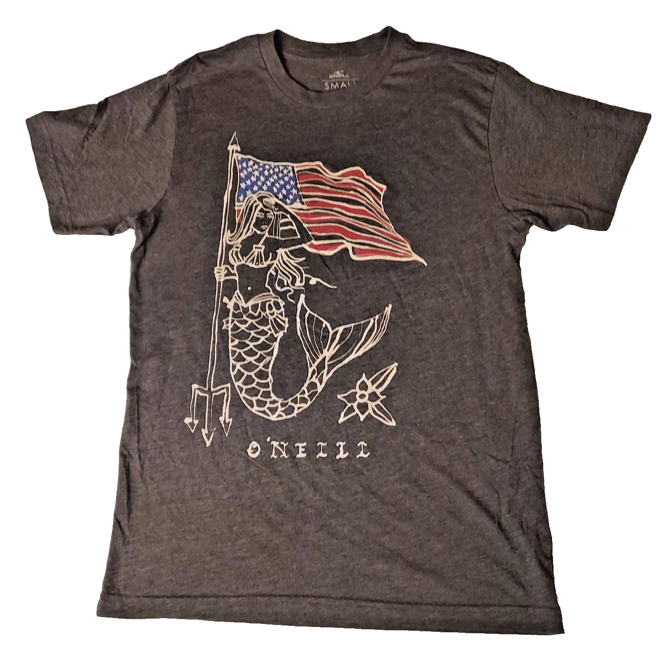 O’Neill Graphic Tee Mermaid Flag Crew Neck Cotton Blend Unisex S Surf Shirt