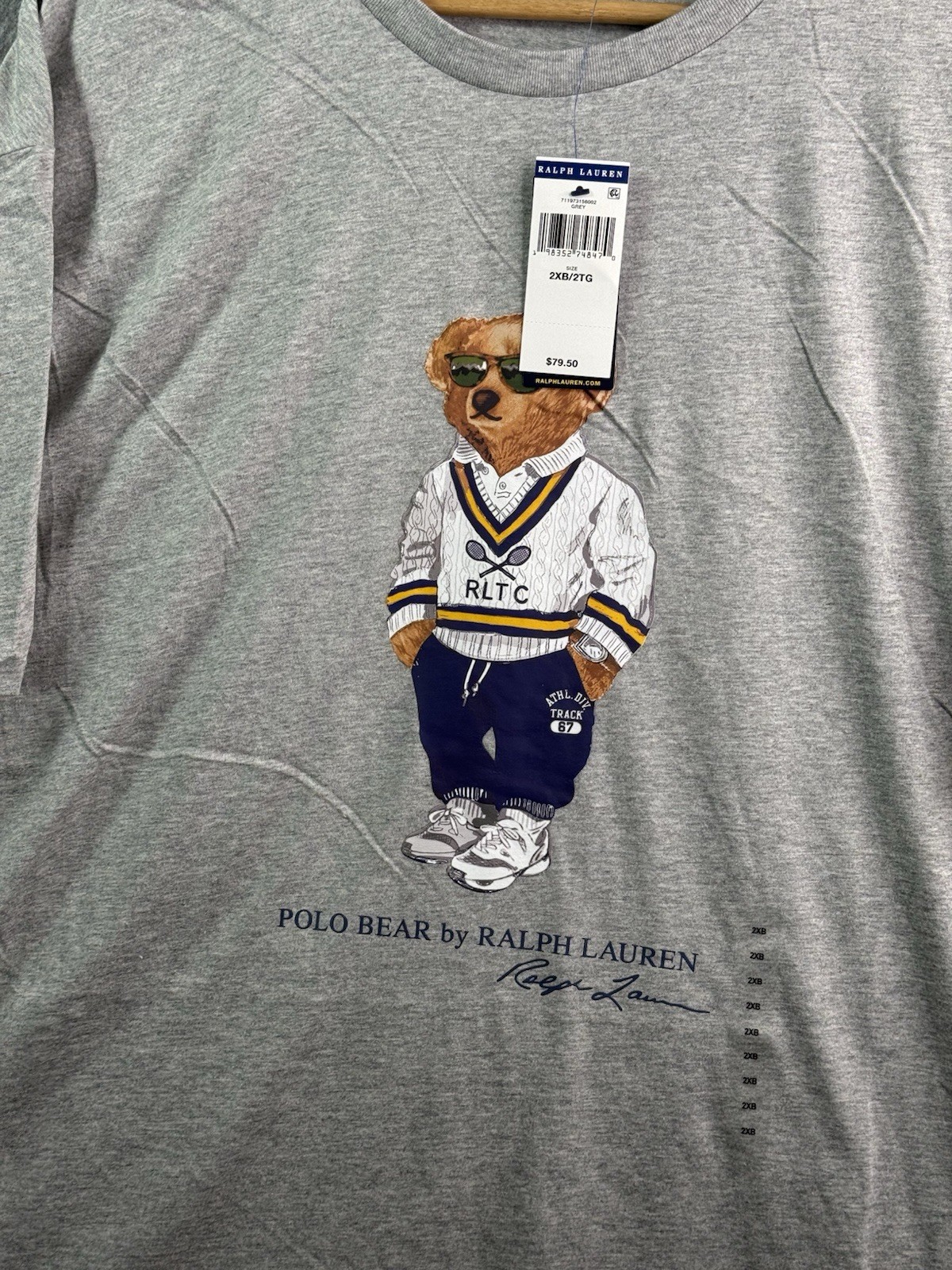 Polo Ralph Lauren Gray Polo Bear RLTC Tennis Short Sleeve T Shirt Men’s 2XB
