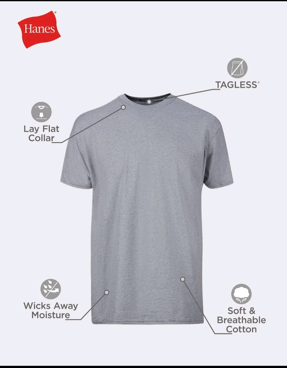 Hanes T-Shirt 6-Pack Men’s ComfortSoft TAGLESS Crewneck Short Sleeve Tee Value