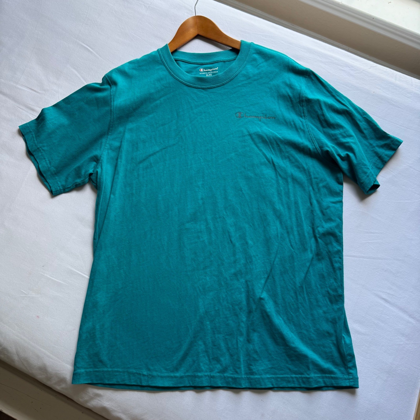 Champion Mens XL Teal Short Sleeve Tee Authentic Athleticwear Logo Retro 90s Y2K