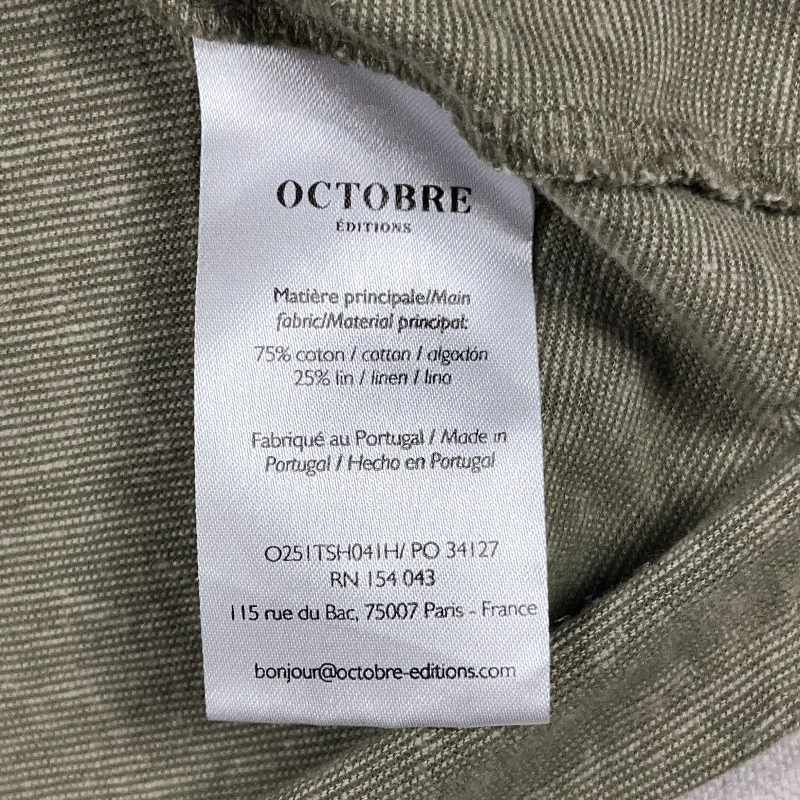 Octobre Editions T Shirt Mens Large Linen Cotton Blend Heather Green