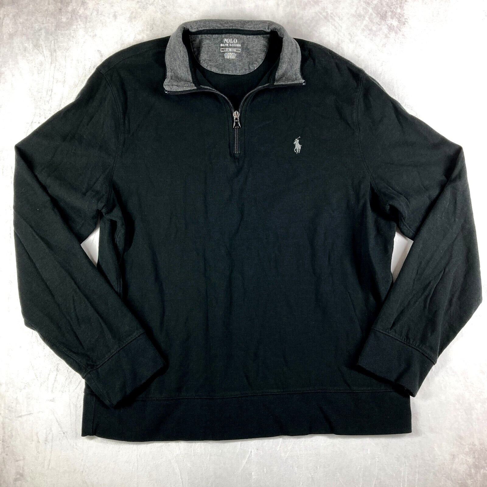 Polo Ralph Lauren Mens Large Black 1/4 Zip Pullover Shirt Gray Pony