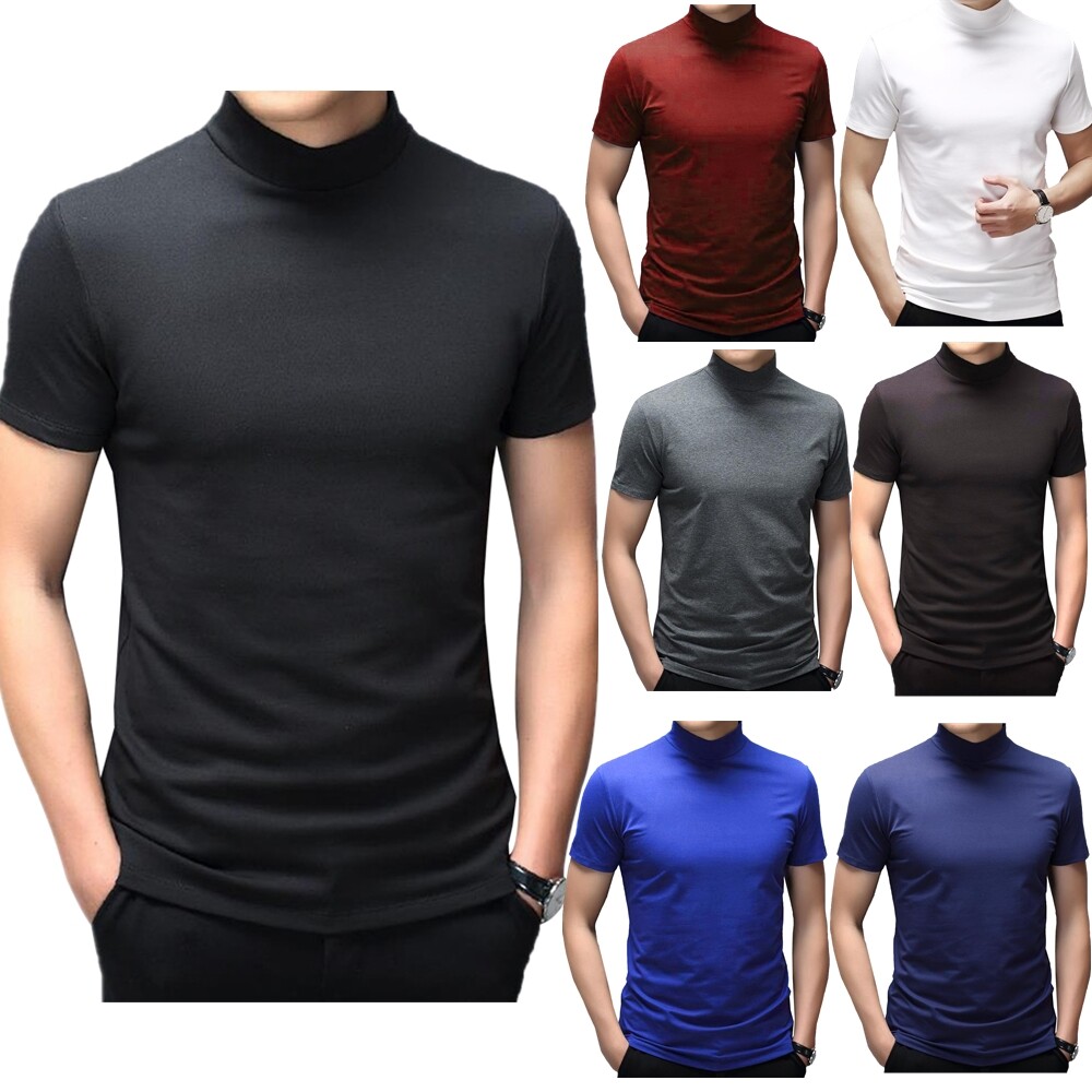 Men Short Sleeve Top Mock Turtleneck Casual Pullover T-Shirt Slim Fit Undershirt