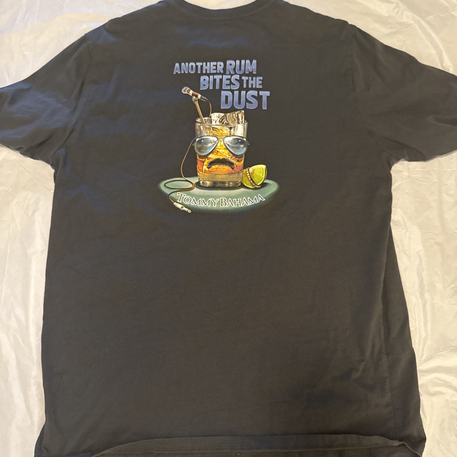 Tommy Bahama Another Rum Bites The Dust Graphic Tee Charcoal Gray Mens L Shirt